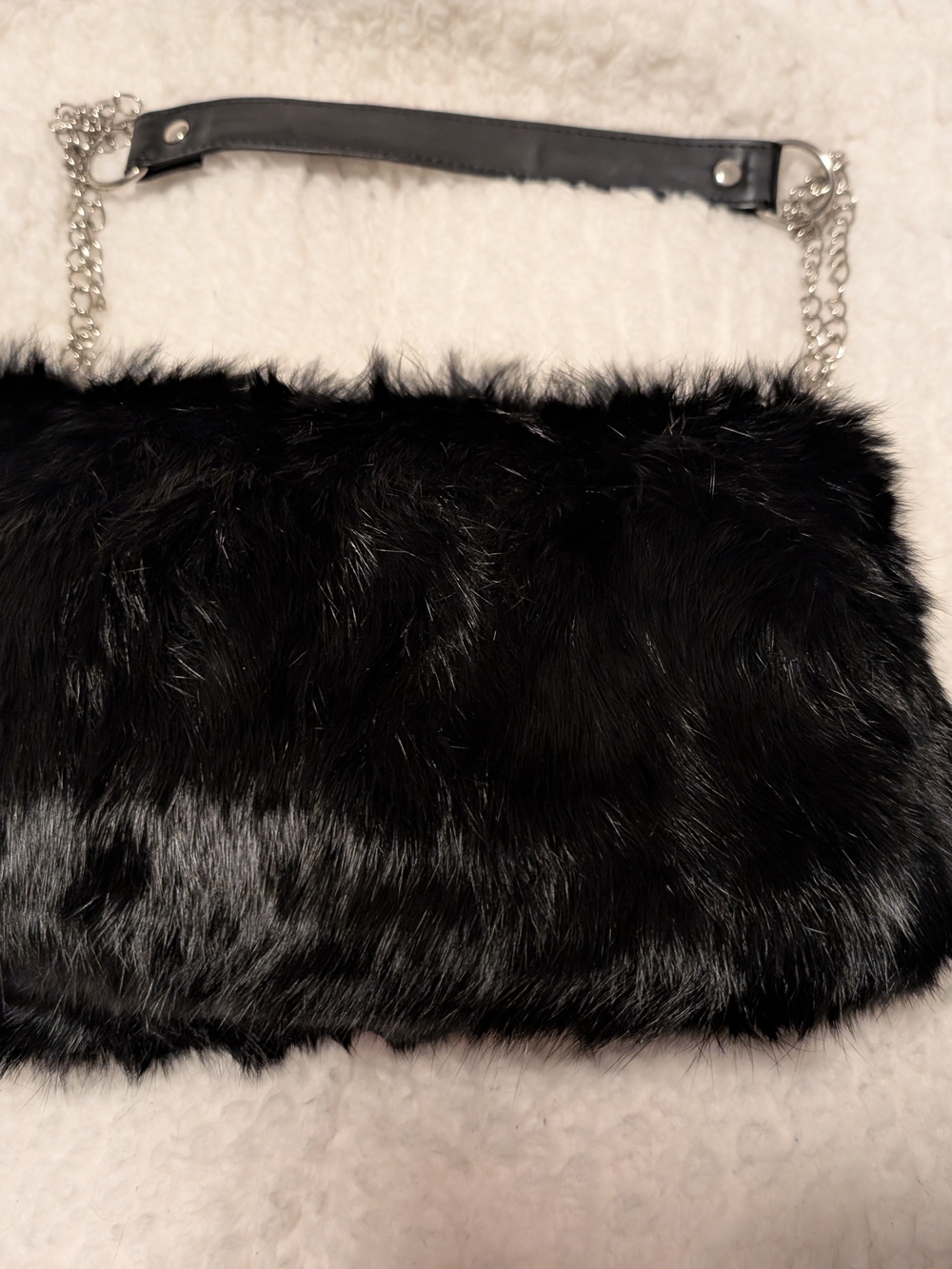 Black Rabbit Fur Chain Strap Shoulder Bag